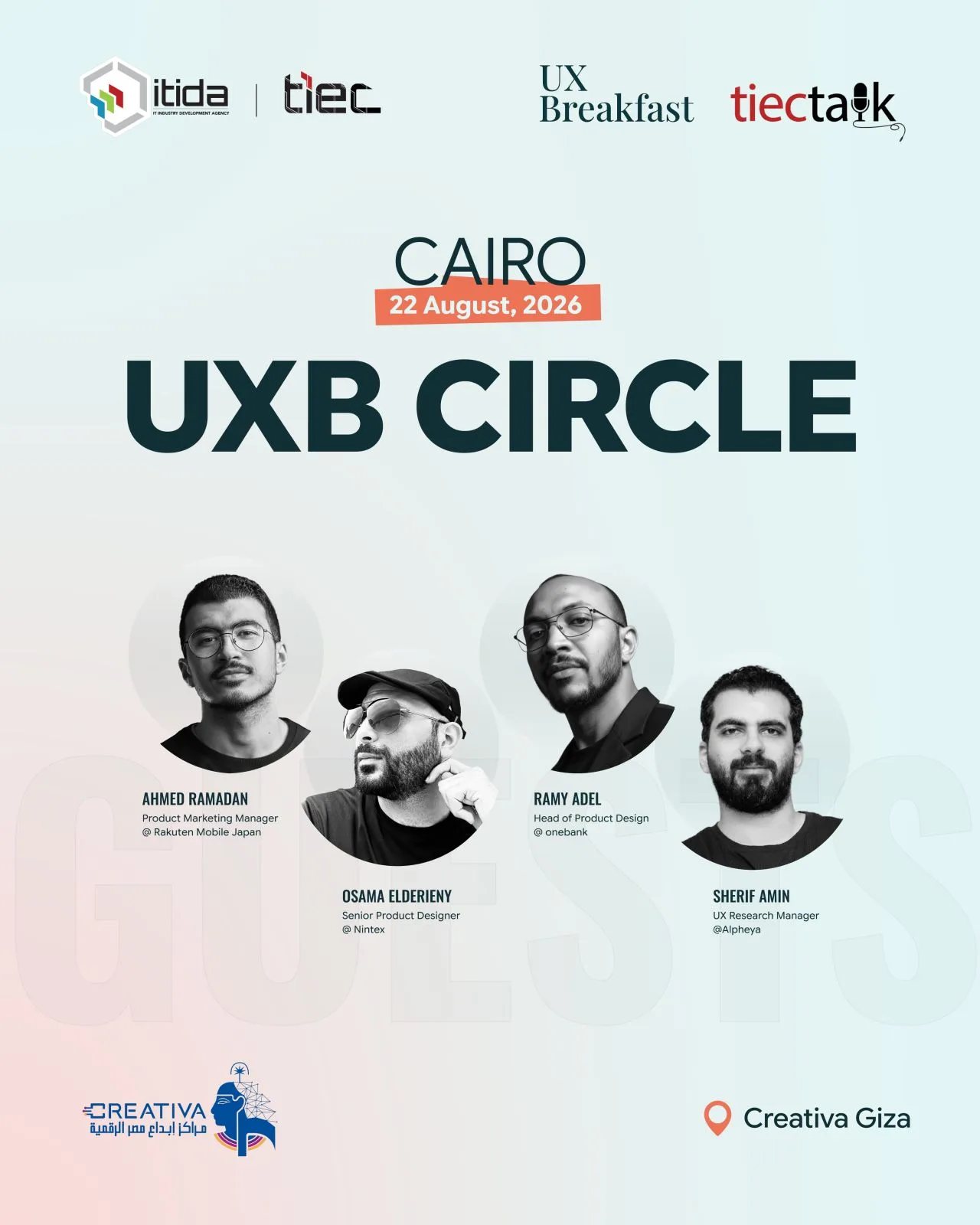 UXB Circle event poster, hosted by UX Breakfast in Cairo